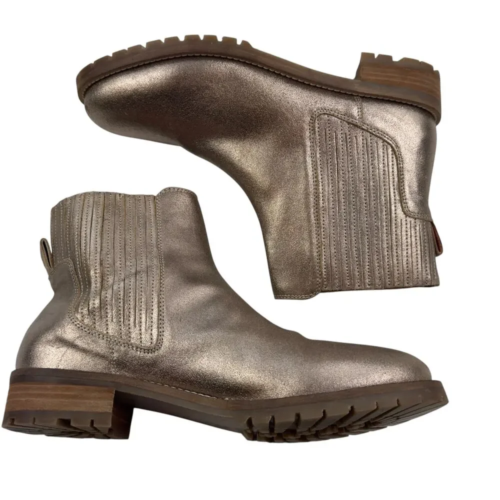 Boden Gusset Detail Gold Metallic Classic Elevated Chelsea Boots Women's 42/10.5